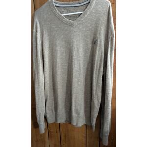 American Eagle Mens Sweater XXL Beige Cotton‎ Logo V Neck Long Sleeves AEO
